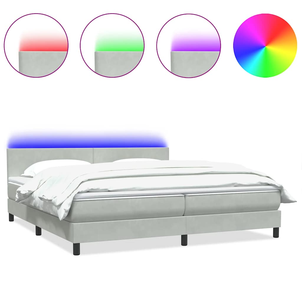 Κρεβάτι Boxspring με Στρώμα & LED ανοιχτό γκρι 200x210 cm Βελούδινο - Pakobazaar