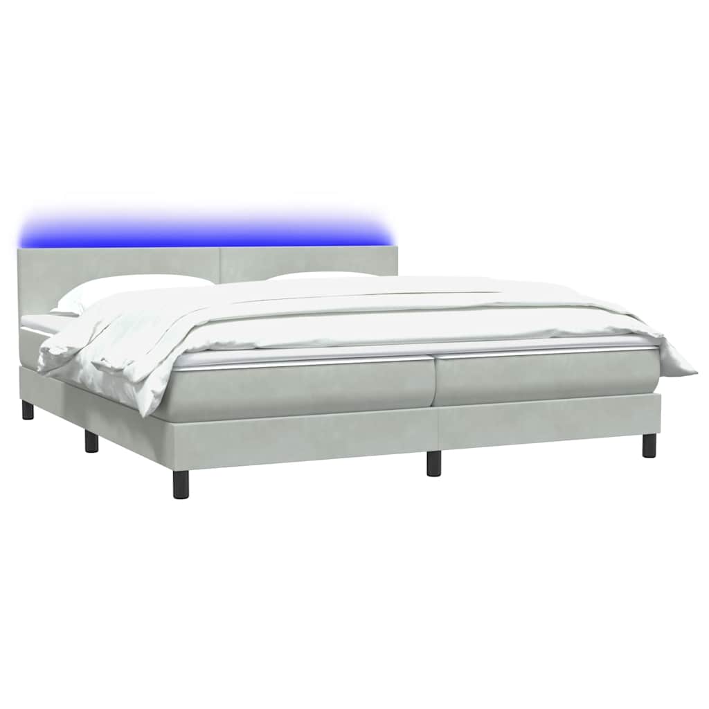 Κρεβάτι Boxspring με Στρώμα & LED ανοιχτό γκρι 200x210 cm Βελούδινο - Pakobazaar