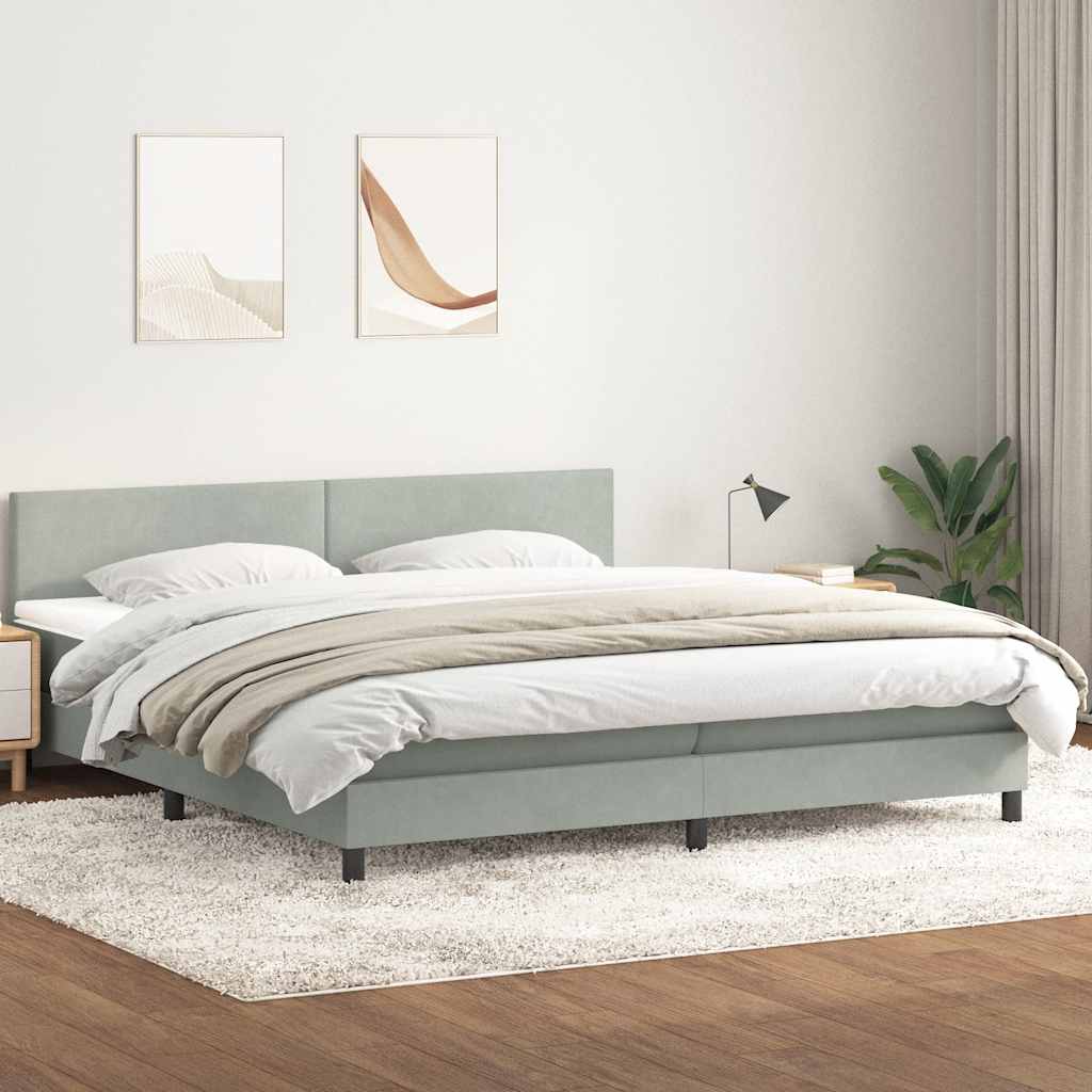 Κρεβάτι Boxspring με Στρώμα & LED ανοιχτό γκρι 200x210 cm Βελούδινο - Pakobazaar