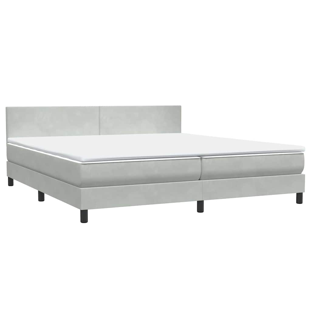 Κρεβάτι Boxspring με Στρώμα & LED ανοιχτό γκρι 200x210 cm Βελούδινο - Pakobazaar