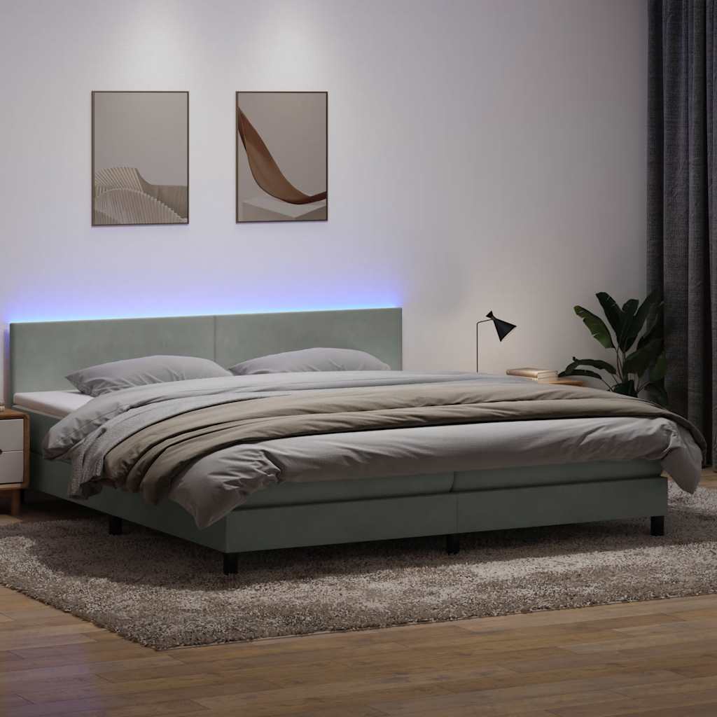Κρεβάτι Boxspring με Στρώμα & LED ανοιχτό γκρι 200x210 cm Βελούδινο - Pakobazaar