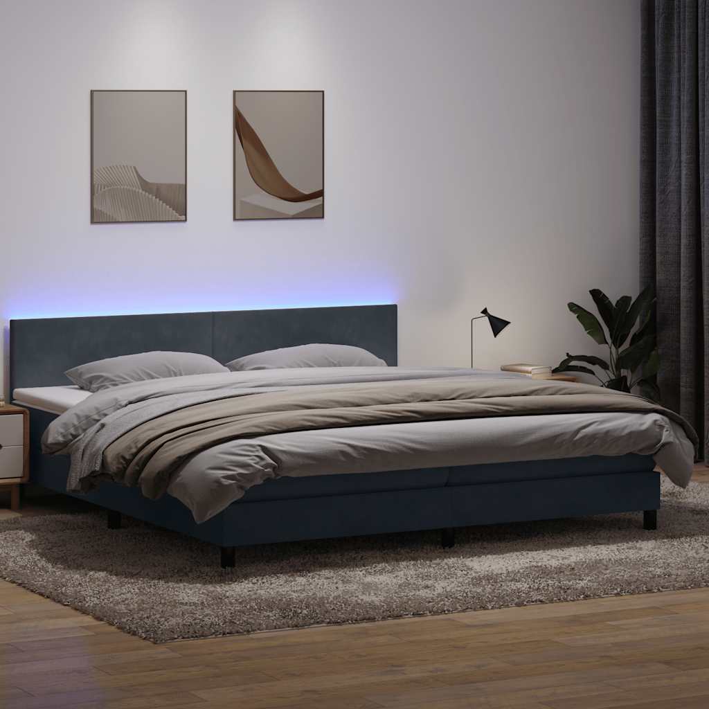 Κρεβάτι Boxspring με Στρώμα & LED Σκούρο Γκρι 200x210 εκ. Βελούδινο - Pakobazaar