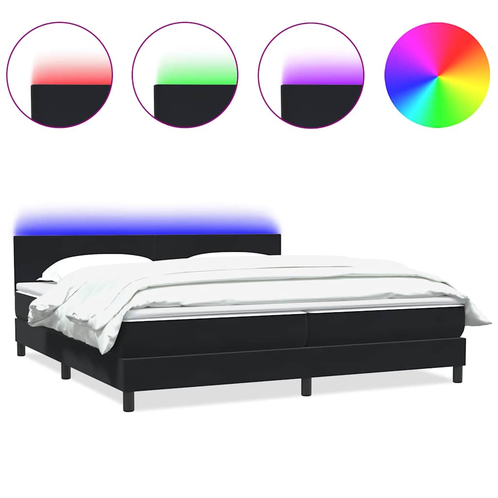 Κρεβάτι Boxspring με Στρώμα & LED Μαύρο 200x210 εκ. Βελούδινο - Pakobazaar