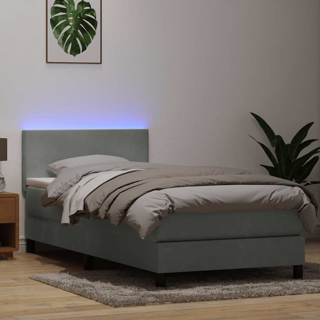 Κρεβάτι Boxspring με Στρώμα & LED ανοιχτό γκρι 80x220 cm Βελούδινο