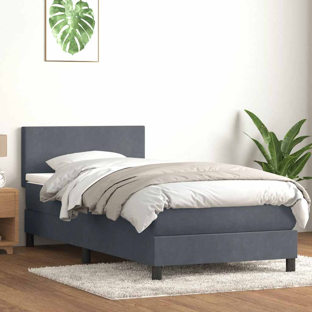 Κρεβάτι Boxspring με Στρώμα & LED Σκούρο Γκρι 80x220 εκ. Βελούδινο