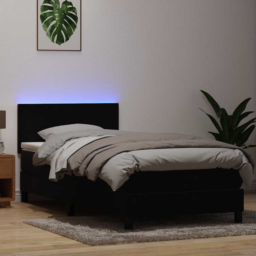 Κρεβάτι Boxspring με Στρώμα & LED Μαύρο 90x220 εκ. Βελούδινο