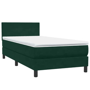 Κρεβάτι Boxspring με Στρώμα & LED σκούρο πράσινο 90x220 cm Velvet - Pakobazaar