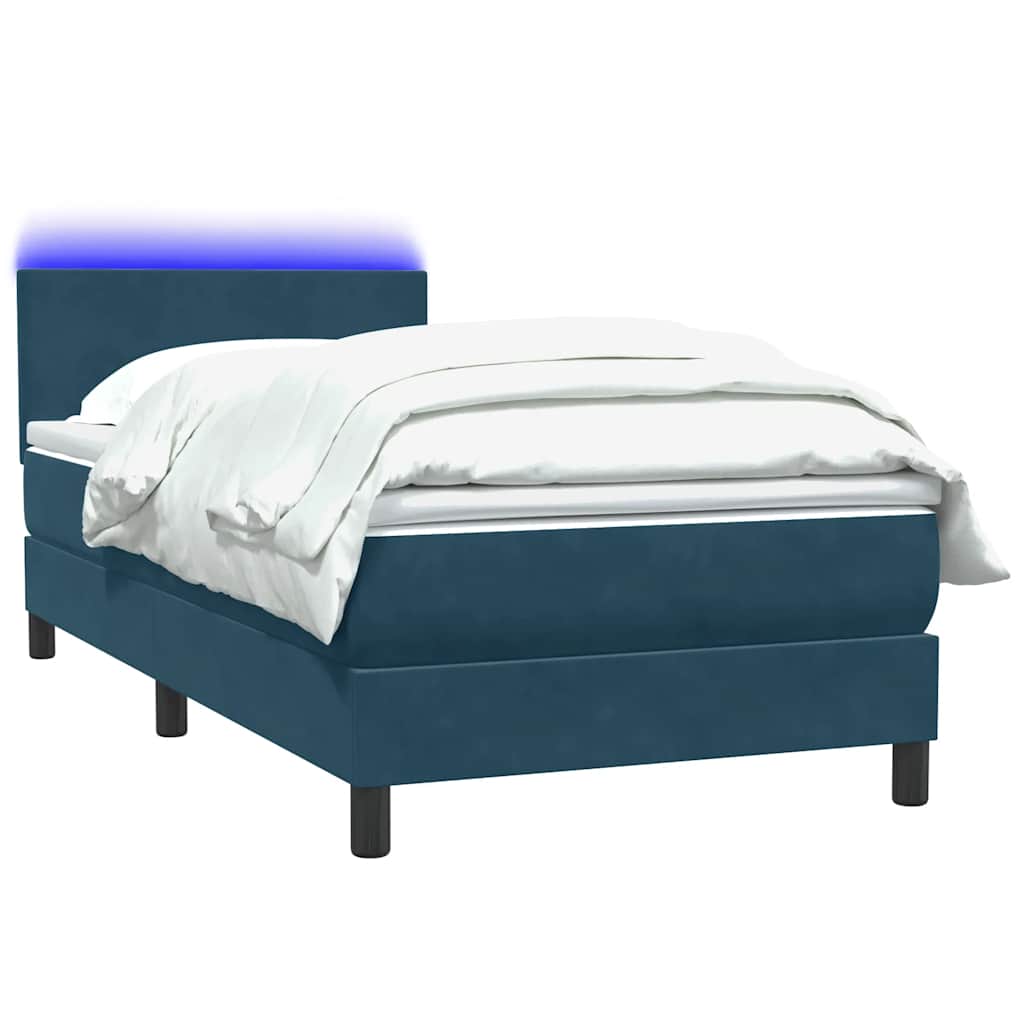 Κρεβάτι Boxspring με Στρώμα & LED Σκούρο Μπλε 90x220 εκ. Βελούδινο - Pakobazaar