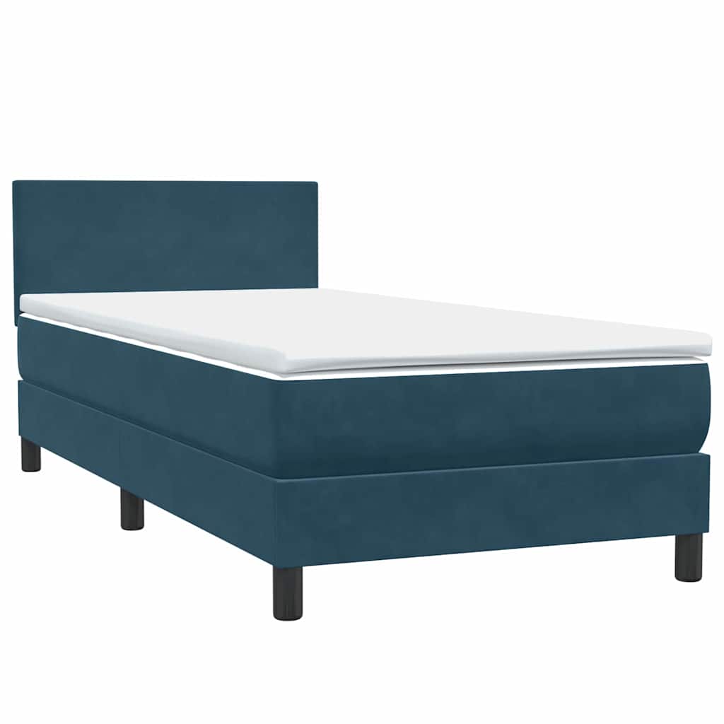 Κρεβάτι Boxspring με Στρώμα & LED Σκούρο Μπλε 90x220 εκ. Βελούδινο - Pakobazaar