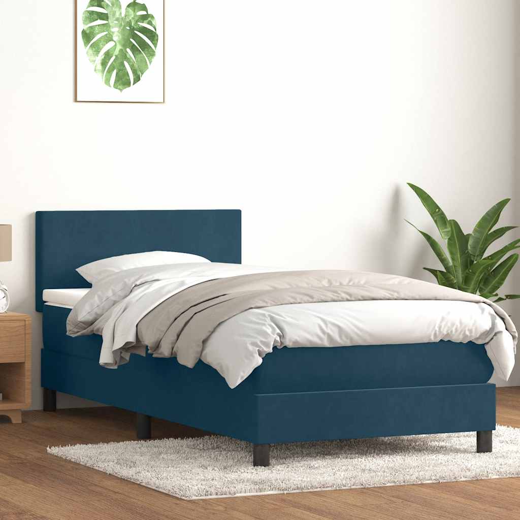 Κρεβάτι Boxspring με Στρώμα & LED Σκούρο Μπλε 90x220 εκ. Βελούδινο - Pakobazaar