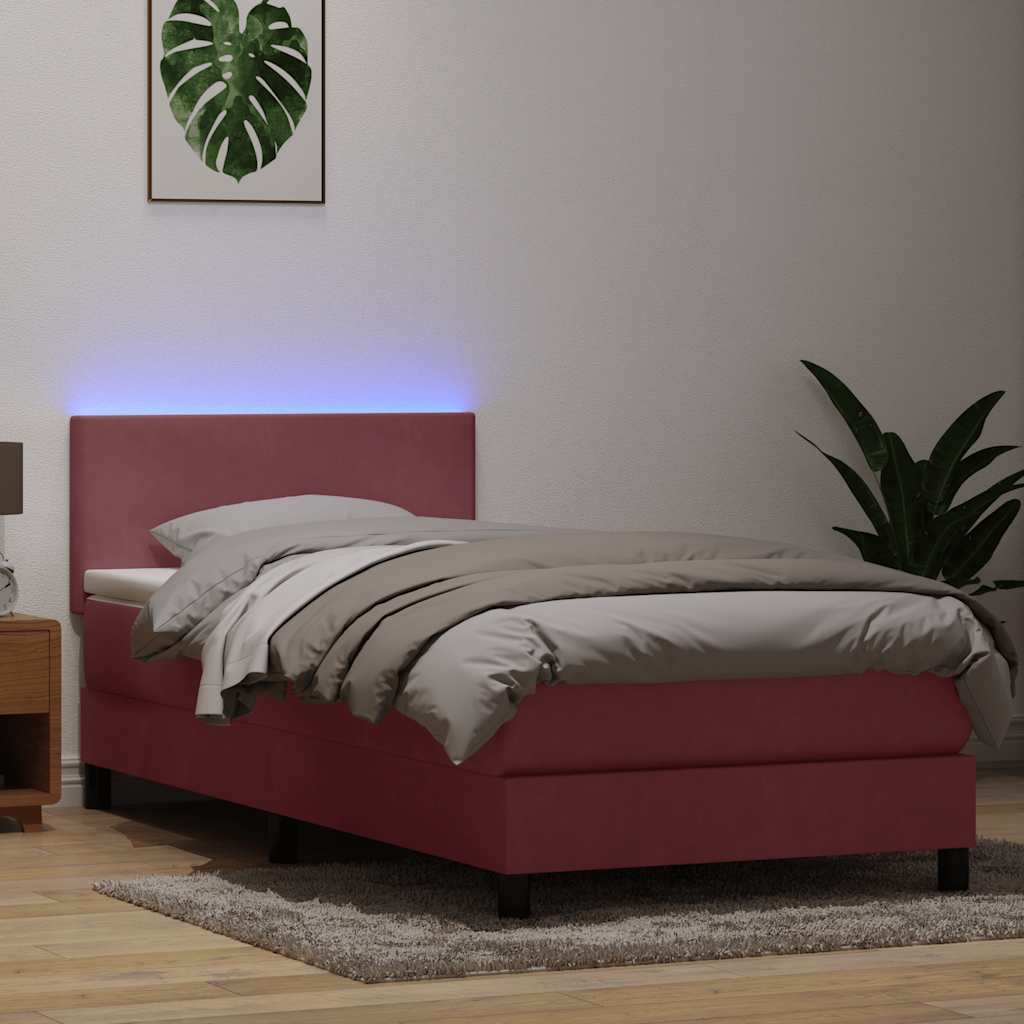 Κρεβάτι Boxspring με Στρώμα & LED Ροζ 90x220 εκ. Βελούδινο