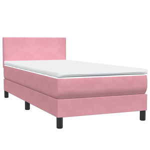 Κρεβάτι Boxspring με Στρώμα & LED Ροζ 90x220 εκ. Βελούδινο