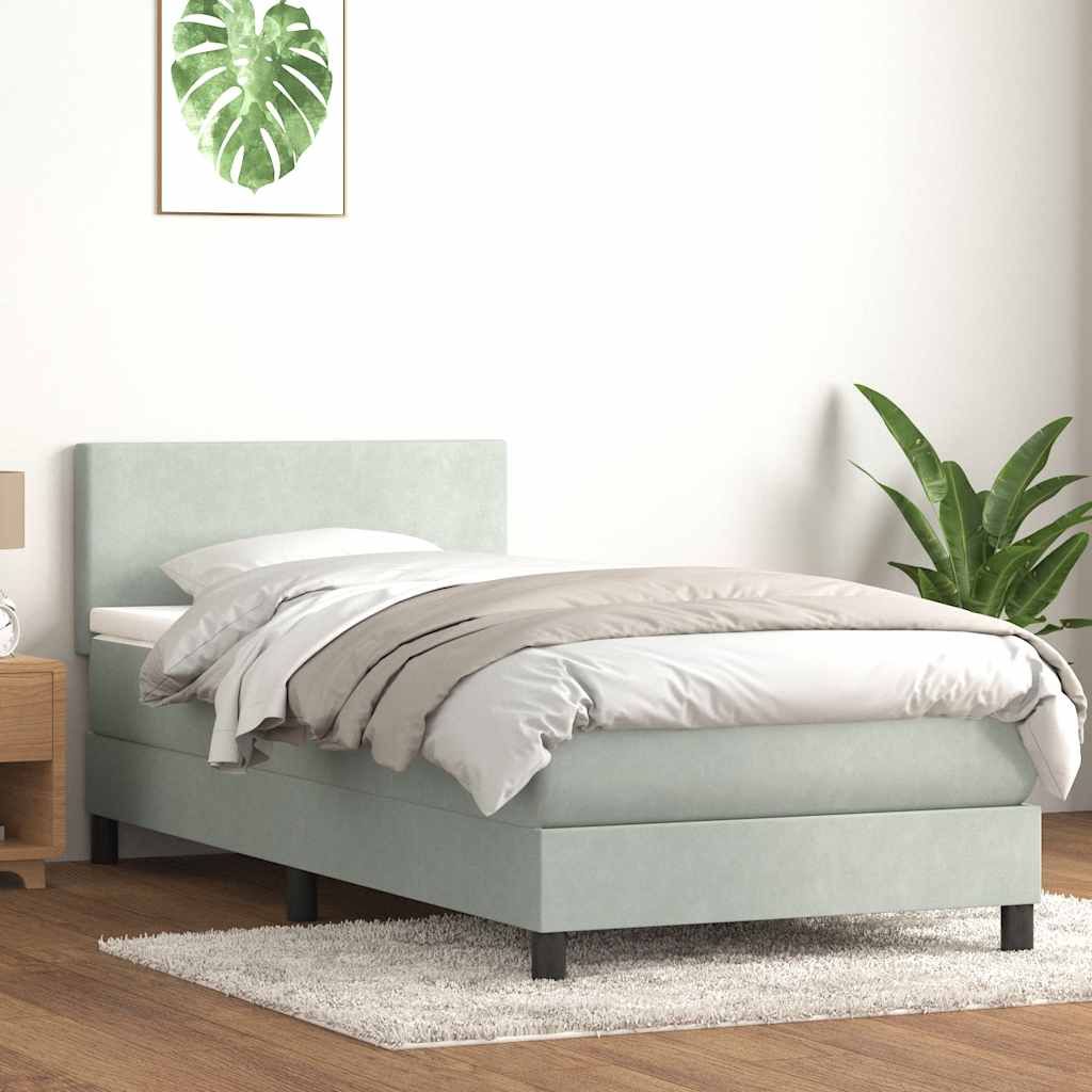 Κρεβάτι Boxspring με Στρώμα & LED ανοιχτό γκρι 100x220 εκ. Βελούδινο - Pakobazaar