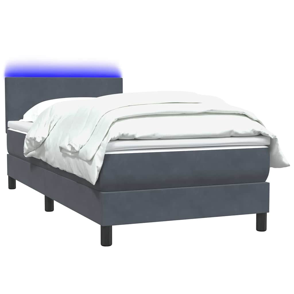 Κρεβάτι Boxspring με Στρώμα & LED Σκούρο γκρι 100x220 εκ. Βελούδινο