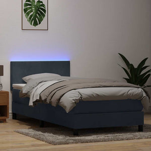 Κρεβάτι Boxspring με Στρώμα & LED Σκούρο γκρι 100x220 εκ. Βελούδινο - Pakobazaar