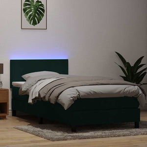Κρεβάτι Boxspring με Στρώμα & LED σκούρο πράσινο 100x220cm Βελούδινο - Pakobazaar
