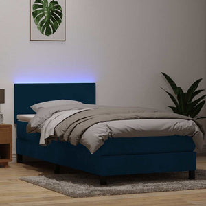Κρεβάτι Boxspring με Στρώμα & LED σκούρο μπλε 100x220 cm Βελούδινο - Pakobazaar