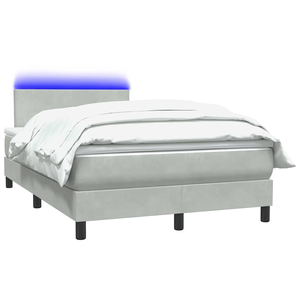 Κρεβάτι Boxspring με Στρώμα & LED Ανοιχτό Γκρι 120x220 εκ. Βελούδινο - Pakobazaar
