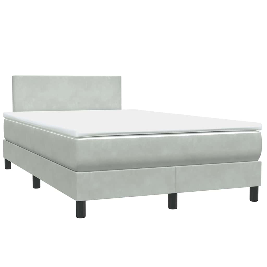 Κρεβάτι Boxspring με Στρώμα & LED Ανοιχτό Γκρι 120x220 εκ. Βελούδινο - Pakobazaar