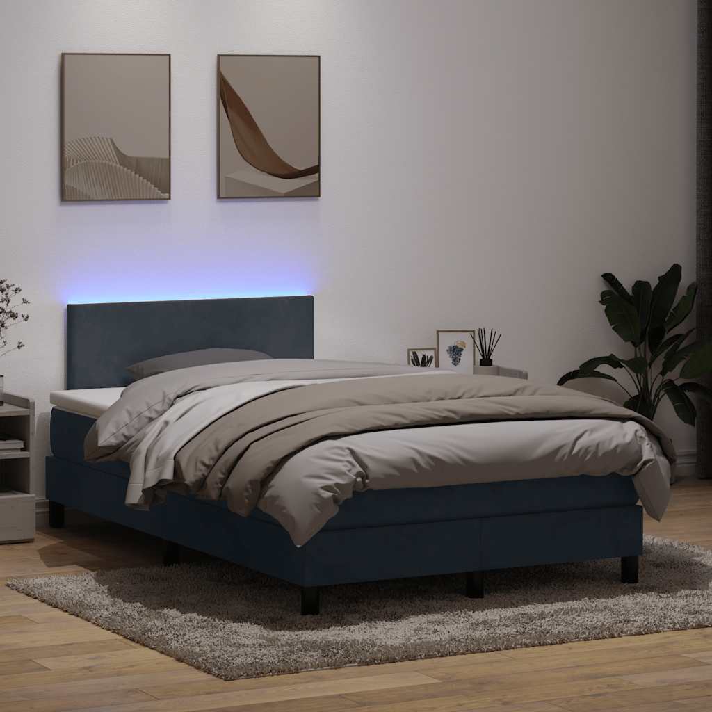 Κρεβάτι Boxspring με Στρώμα & LED Σκούρο γκρι 120x220 cm Βελούδινο