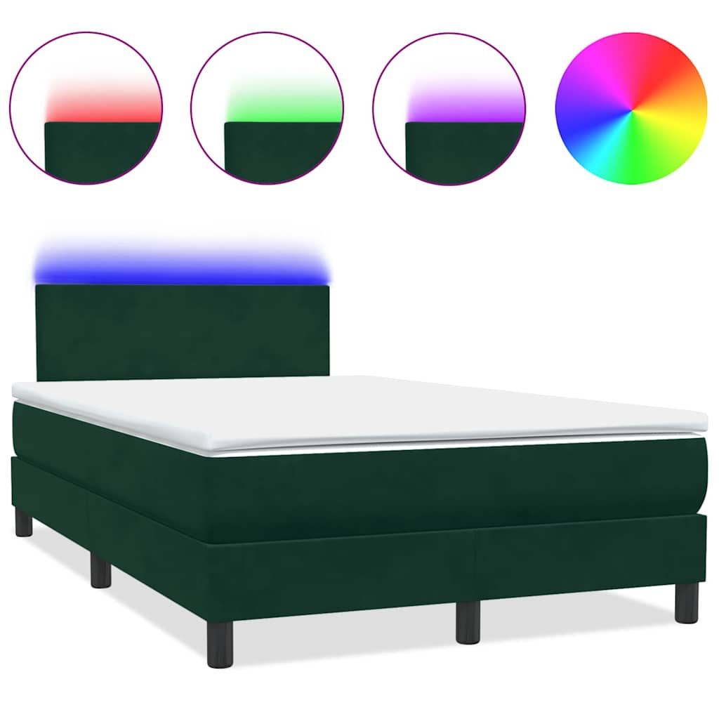 Κρεβάτι Boxspring με Στρώμα & LED σκούρο πράσινο 120x220cm Βελούδινο - Pakobazaar