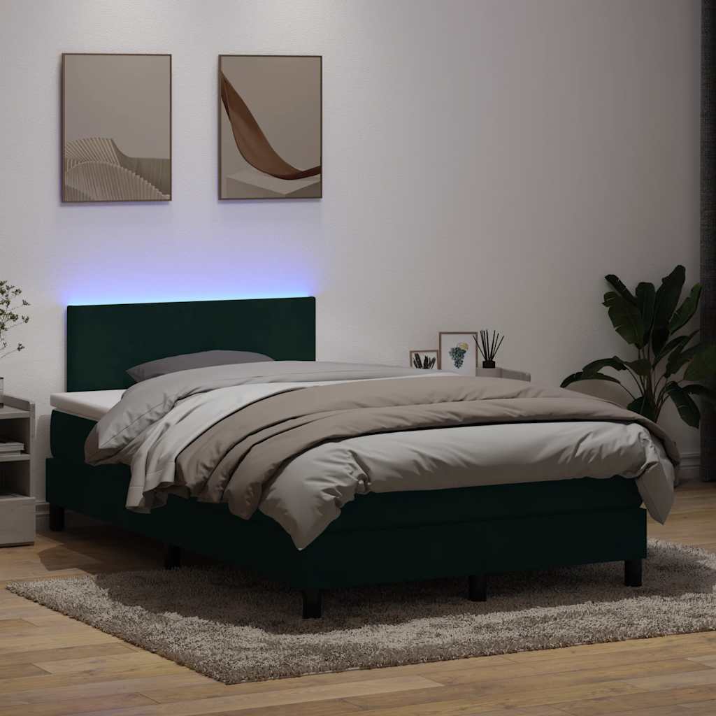 Κρεβάτι Boxspring με Στρώμα & LED σκούρο πράσινο 120x220cm Βελούδινο - Pakobazaar