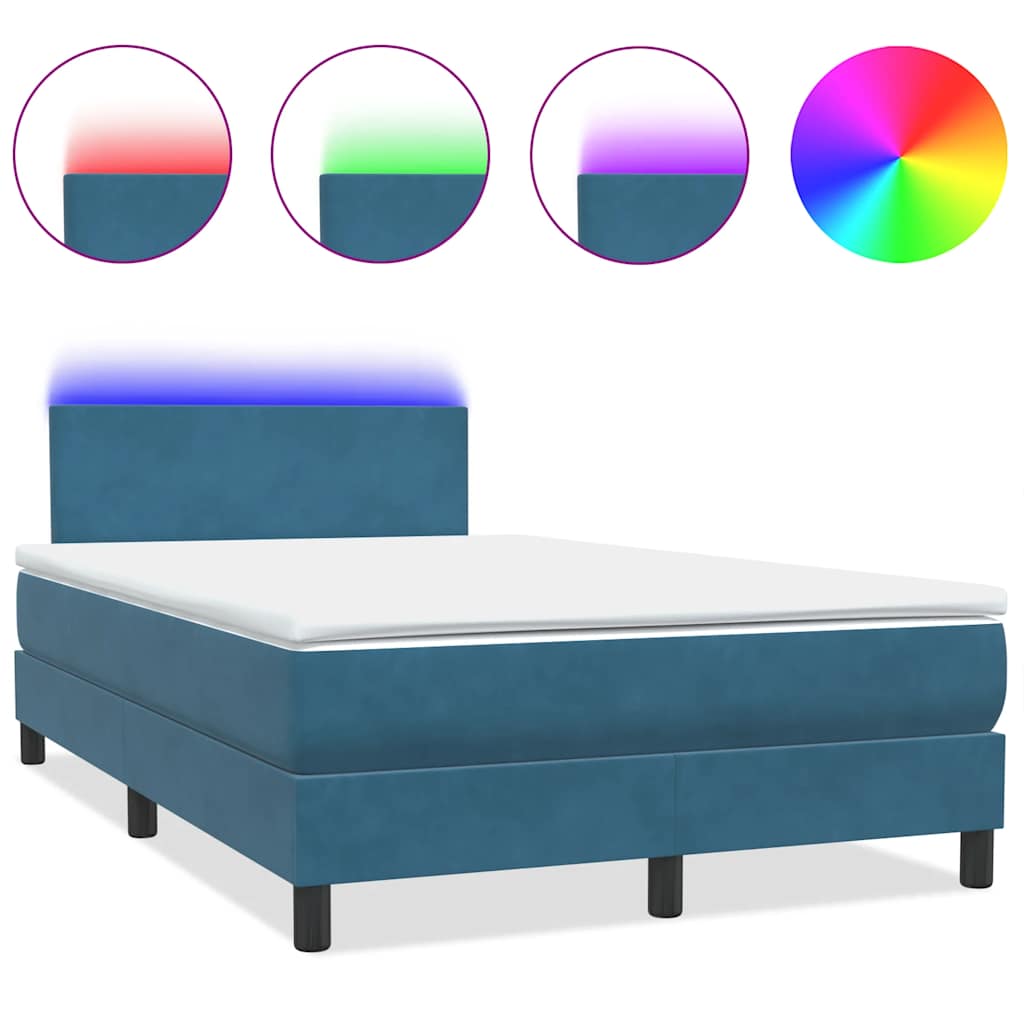 Κρεβάτι Boxspring με Στρώμα & LED σκούρο μπλε 120x220 cm Βελούδινο