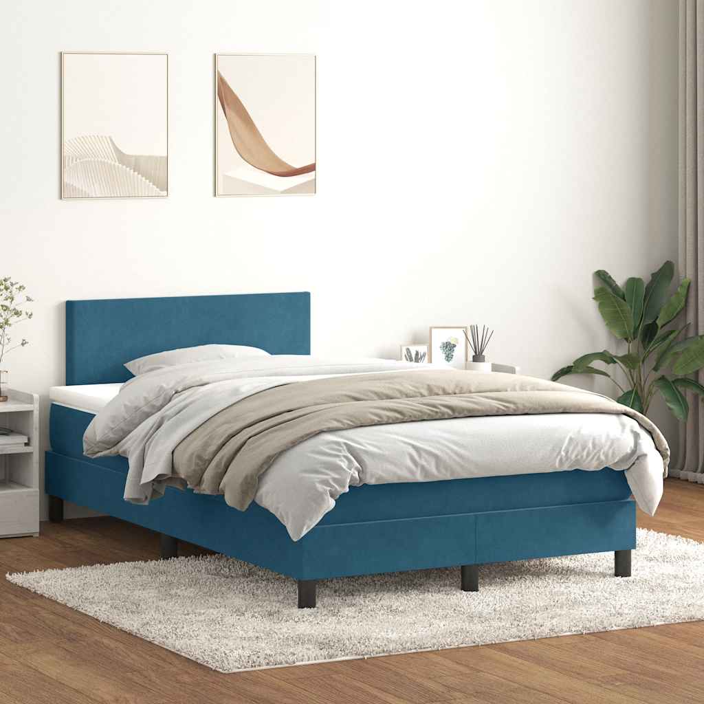 Κρεβάτι Boxspring με Στρώμα & LED σκούρο μπλε 120x220 cm Βελούδινο