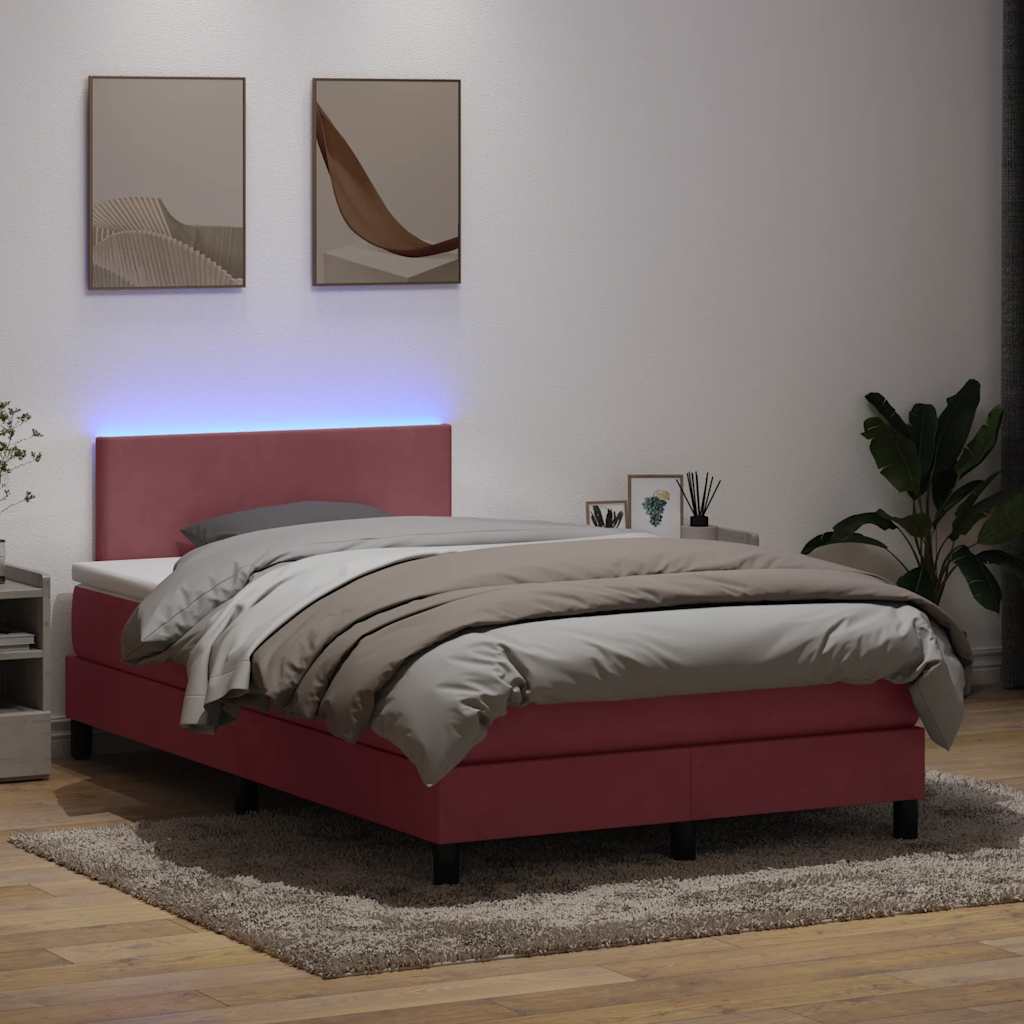 Κρεβάτι Boxspring με Στρώμα & LED ροζ 120x220 cm Βελούδινο