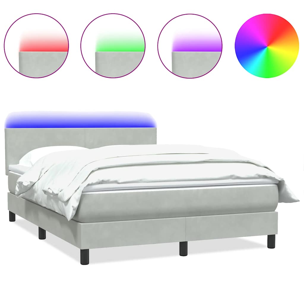 Κρεβάτι Boxspring με Στρώμα & LED Ανοιχτό Γκρι 140x220 εκ. Βελούδινο