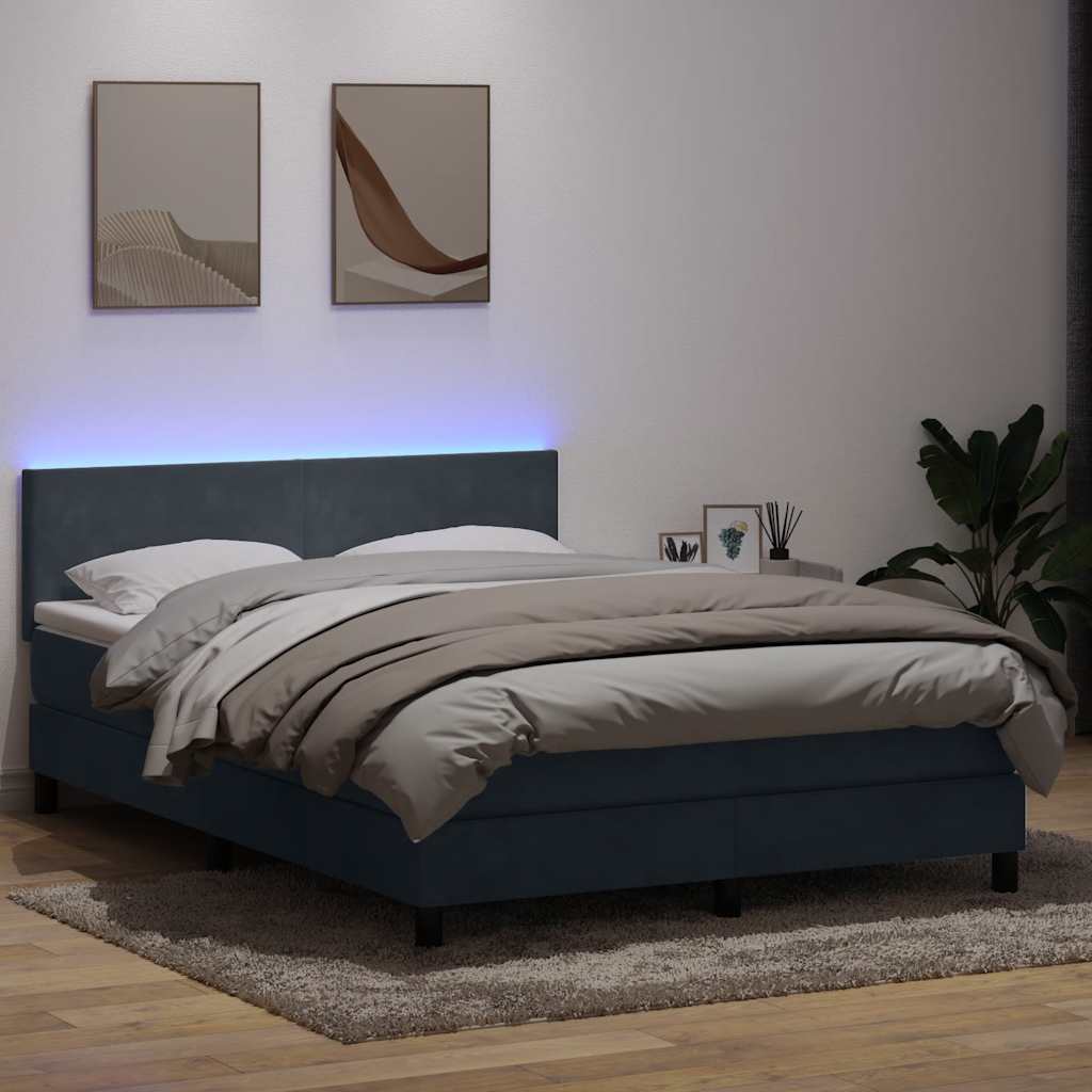 Κρεβάτι Boxspring με Στρώμα & LED Σκούρο γκρι 140x220 cm Βελούδινο