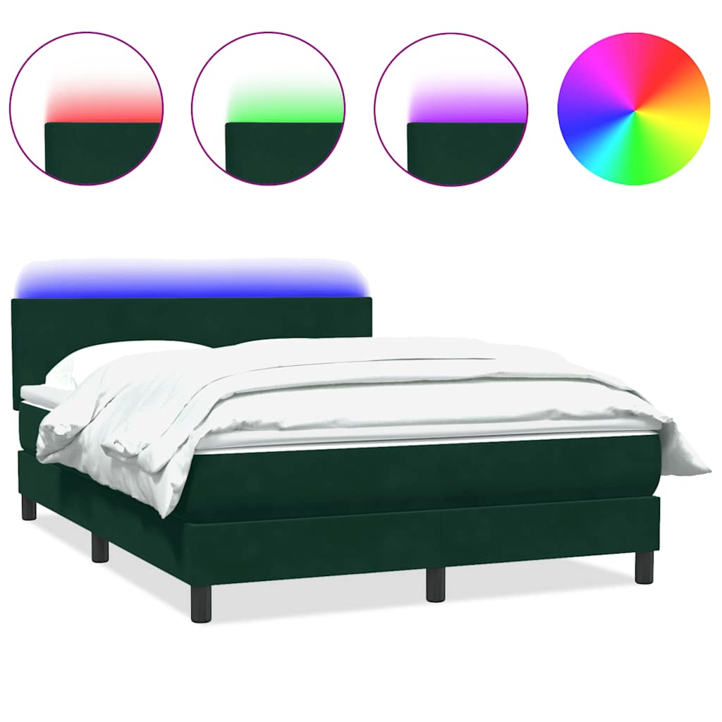 Κρεβάτι Boxspring με Στρώμα & LED Σκούρο πράσινο 140x220cm Βελούδινο