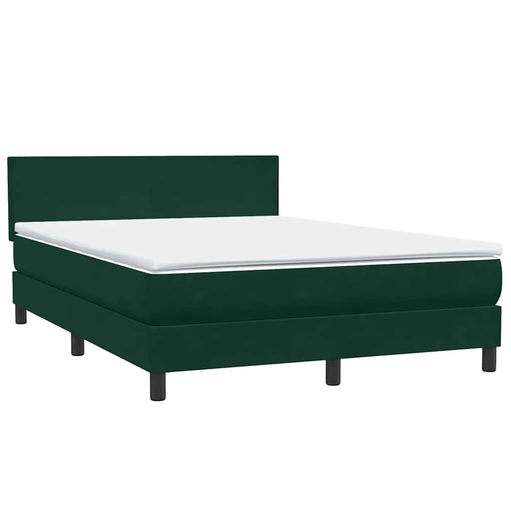 Κρεβάτι Boxspring με Στρώμα & LED Σκούρο πράσινο 140x220cm Βελούδινο