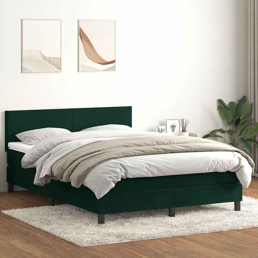 Κρεβάτι Boxspring με Στρώμα & LED Σκούρο πράσινο 140x220cm Βελούδινο