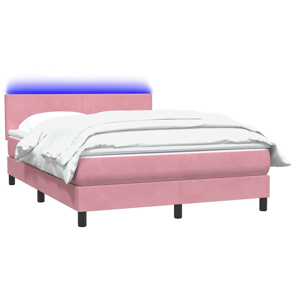 Κρεβάτι Boxspring με Στρώμα & LED ροζ 140x220 cm Βελούδινο