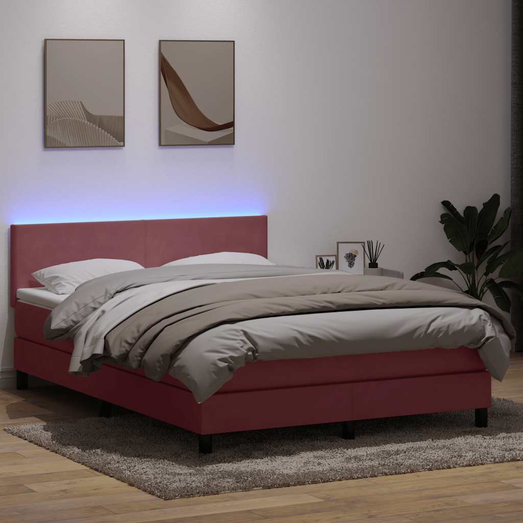 Κρεβάτι Boxspring με Στρώμα & LED ροζ 140x220 cm Βελούδινο