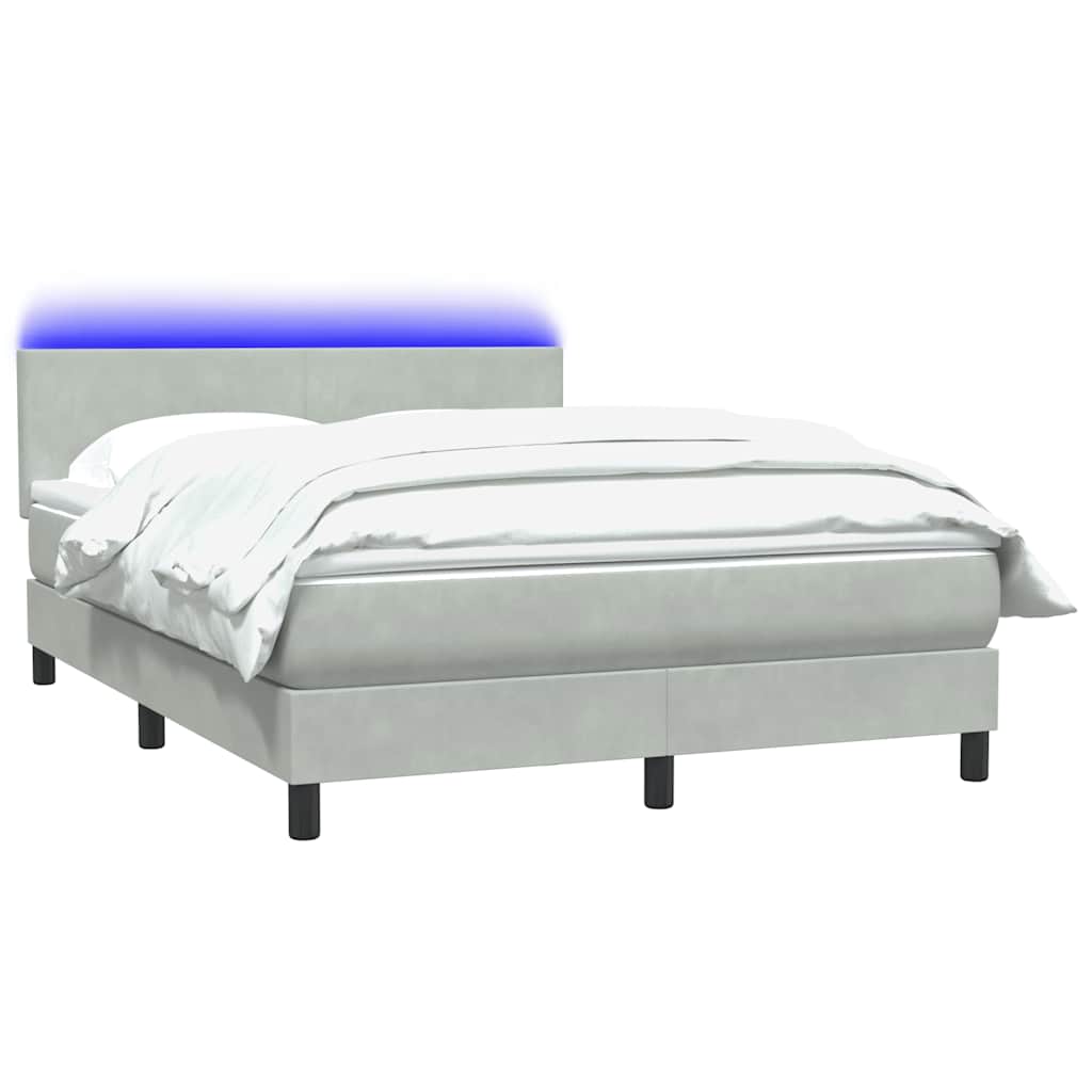 Κρεβάτι Boxspring με Στρώμα & LED Ανοιχτό Γκρι 160x220 εκ. Βελούδινο