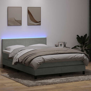 Κρεβάτι Boxspring με Στρώμα & LED Ανοιχτό Γκρι 160x220 εκ. Βελούδινο