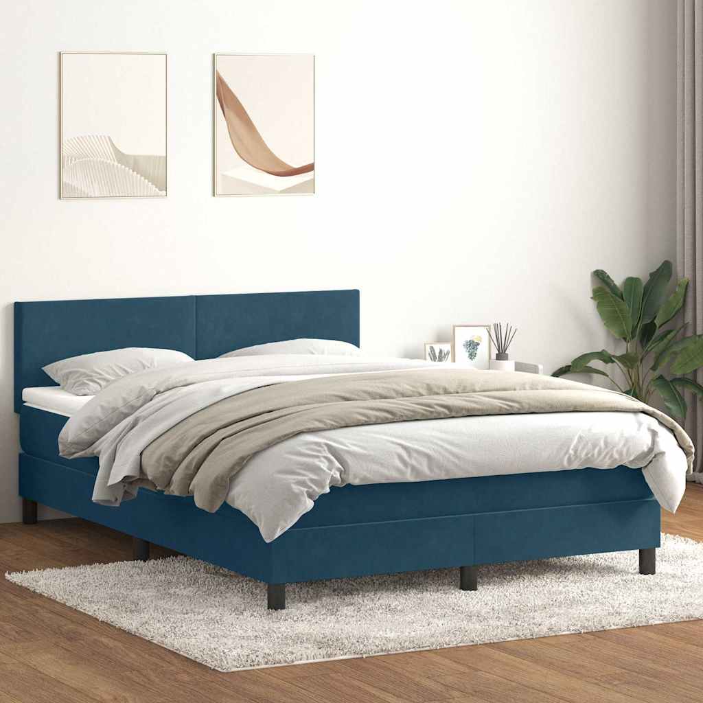 Κρεβάτι Boxspring με Στρώμα & LED σκούρο μπλε 160x220 cm Βελούδινο - Pakobazaar