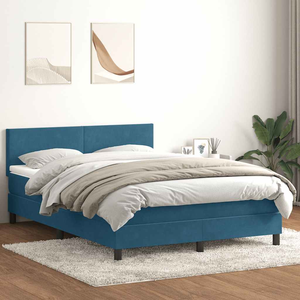 Κρεβάτι Boxspring με Στρώμα & LED σκούρο μπλε 160x220 cm Βελούδινο - Pakobazaar
