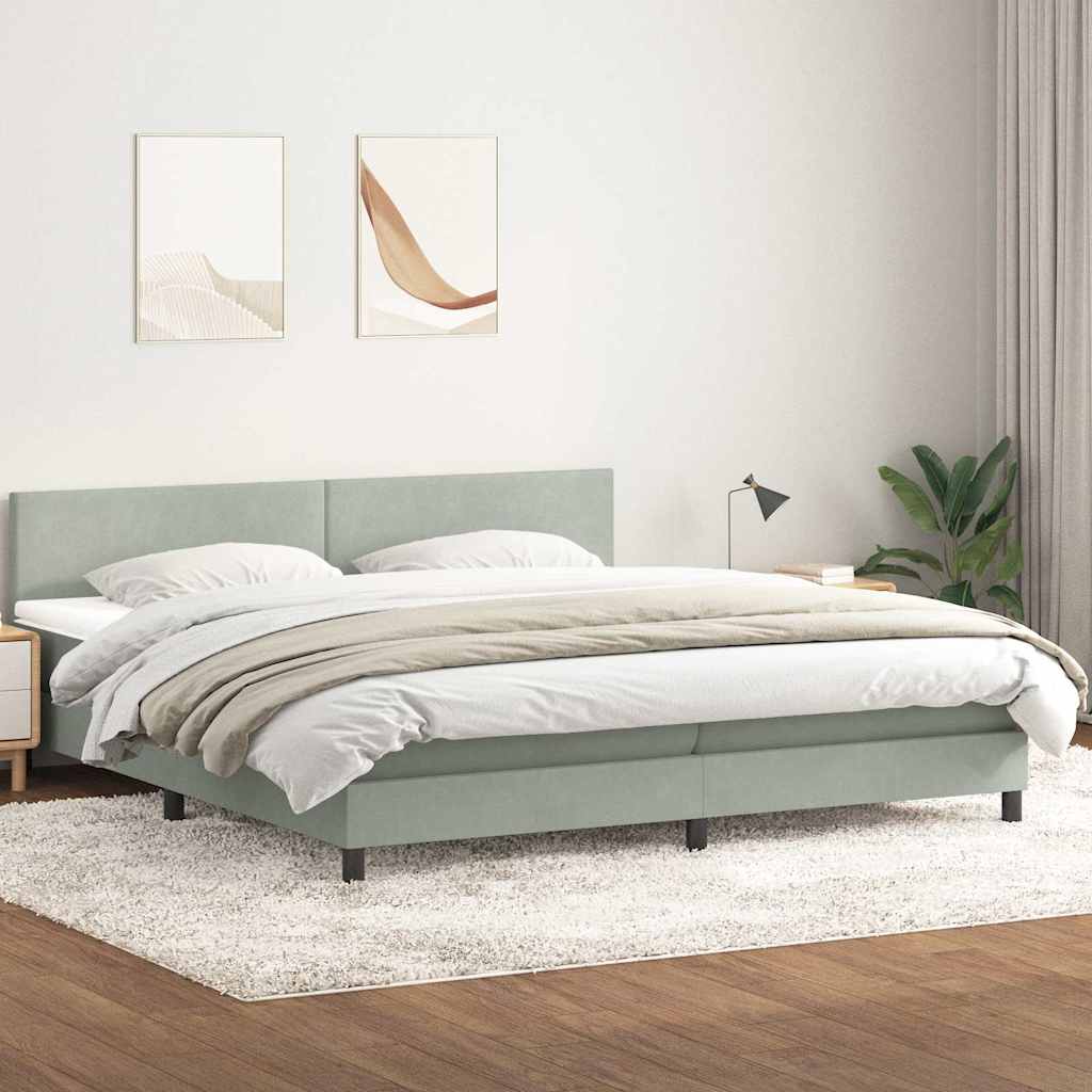 Κρεβάτι Boxspring με Στρώμα & LED ανοιχτό γκρι 180x220 cm Βελούδινο - Pakobazaar