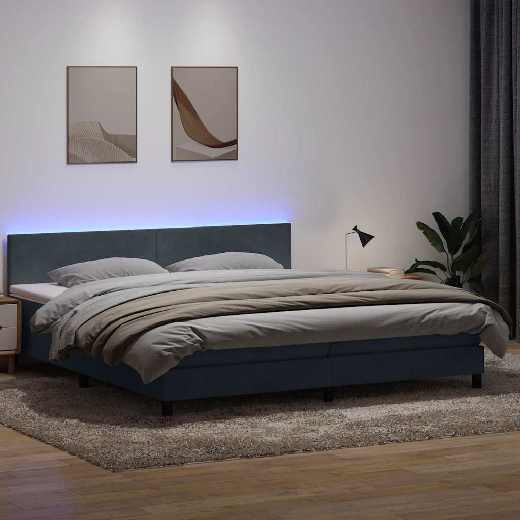 Κρεβάτι Boxspring με Στρώμα & LED Σκούρο γκρι 180x220 εκ. Βελούδινο - Pakobazaar