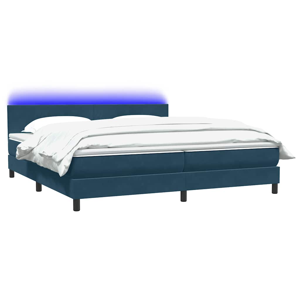 Κρεβάτι Boxspring με Στρώμα & LED σκούρο μπλε 200x220 cm Βελούδινο - Pakobazaar