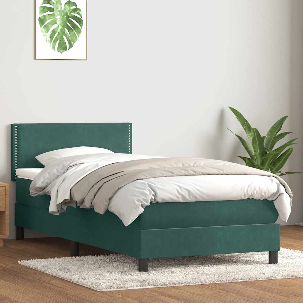 Κρεβάτι Boxspring με Στρώμα & LED Σκούρο πράσινο 80x210 cm Velvet - Pakobazaar