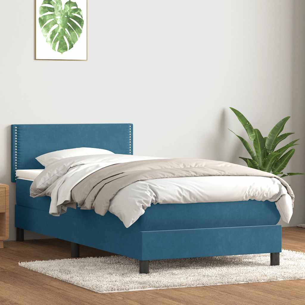 Κρεβάτι Boxspring με Στρώμα & LED σκούρο μπλε 80x210 εκ. Βελούδινο