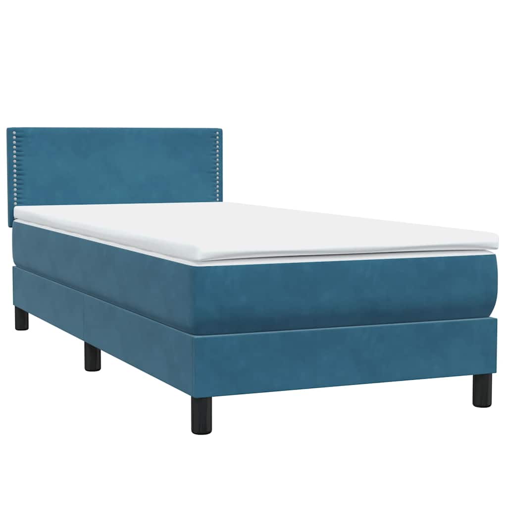 Κρεβάτι Boxspring με Στρώμα & LED σκούρο μπλε 80x210 εκ. Βελούδινο