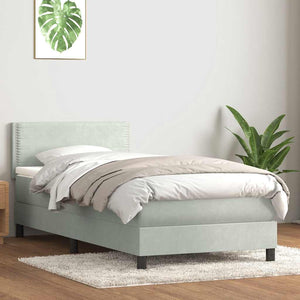 Κρεβάτι Boxspring με Στρώμα & LED ανοιχτό γκρι 90x210 cm Βελούδινο