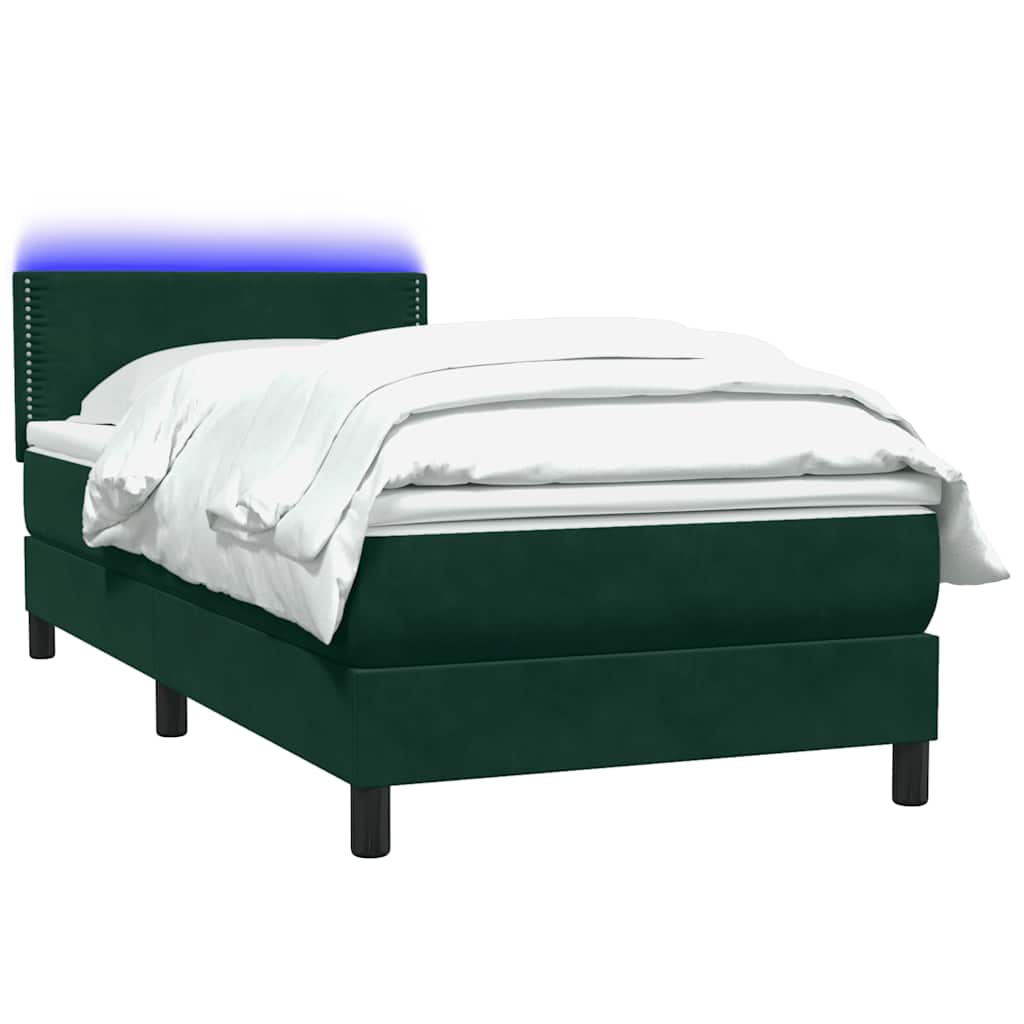 Κρεβάτι Boxspring με Στρώμα & LED σκούρο πράσινο 90x210εκ. Βελούδινο - Pakobazaar