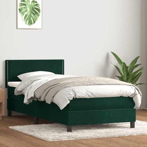 Κρεβάτι Boxspring με Στρώμα & LED σκούρο πράσινο 90x210εκ. Βελούδινο - Pakobazaar