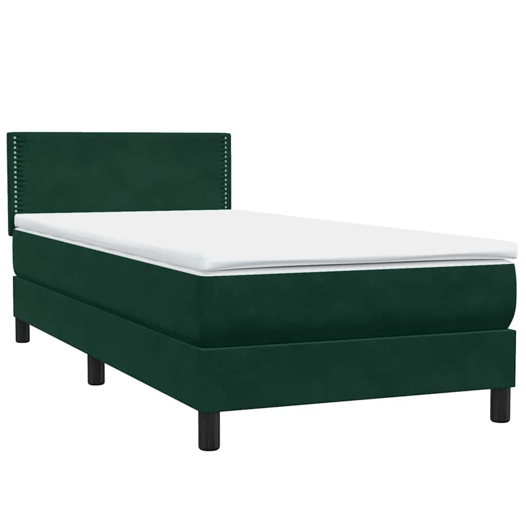 Κρεβάτι Boxspring με Στρώμα & LED σκούρο πράσινο 90x210εκ. Βελούδινο - Pakobazaar